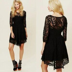 Free People Dress Floral Mesh Lace Black Size 4